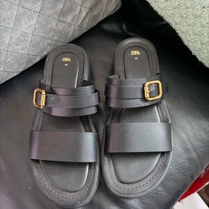 Zara Black Slides with Gold Accent